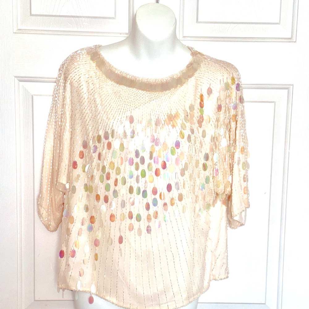 Oleg Cassini Silk and iridescent sequine and beaded vintage Blouse